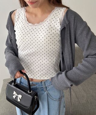 WEGO 【カップ付きインナー】ドット柄レースlカップインタンク ホワイト