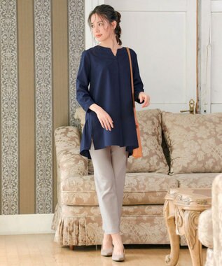 Tiaclasse 【選べる2Type】スキッパーシャツチュニック 長袖ネイビー