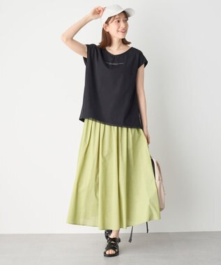 ANY L 【ウエストゴム】シャンブレーライクフレアスカート アップルグリーン