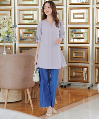 Tiaclasse 【選べる2Type】スキッパーシャツチュニック 長袖ライトグレー