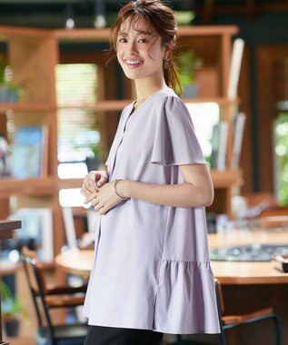 Tiaclasse 【選べる2Type】スキッパーシャツチュニック 半袖ライトグレー