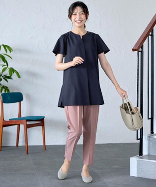 Tiaclasse 【選べる2Type】スキッパーシャツチュニック 半袖ネイビー