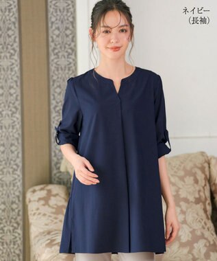 Tiaclasse 【選べる2Type】スキッパーシャツチュニック 長袖ネイビー