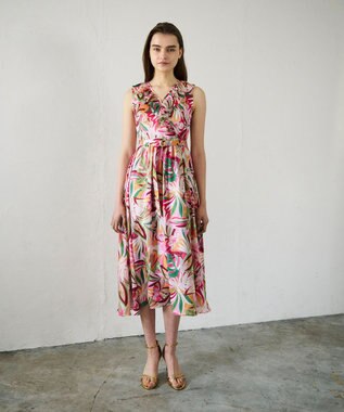 GRACE CONTINENTAL リーフプリントワンピース ピンク