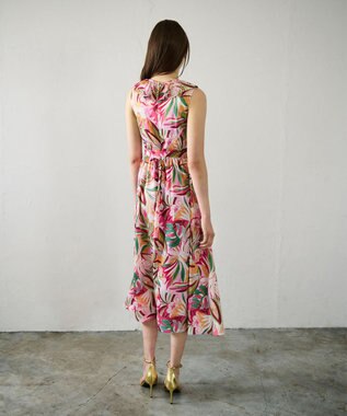 GRACE CONTINENTAL リーフプリントワンピース ピンク