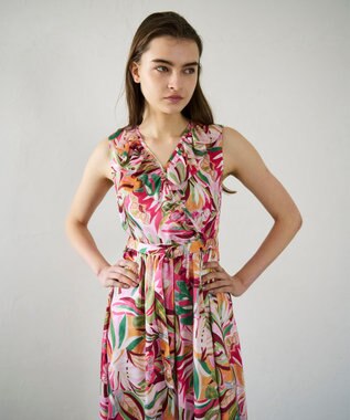 GRACE CONTINENTAL リーフプリントワンピース ピンク