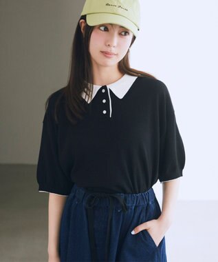 earth music&ecology バイカラーポロニット