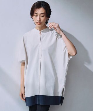 ICB L 【接触冷感・UVカット・洗える】 RENUソフトタイプライター ブラウス トープ×ネイビー系