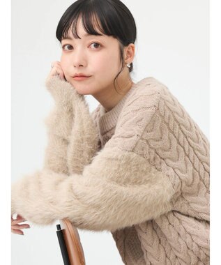 earth music&ecology 袖ファーケーブルミニワンピース Gray Beige