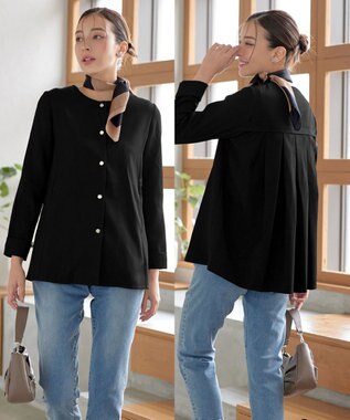 Tiaclasse ノーカラー後ろタックフレアコート ブラック