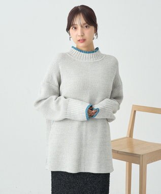 earth music&ecology ライン入りハイネックニットチュニック Light Gray Mixture