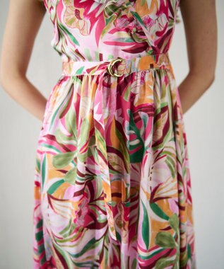 GRACE CONTINENTAL リーフプリントワンピース ピンク