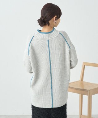 earth music&ecology ライン入りハイネックニットチュニック Light Gray Mixture