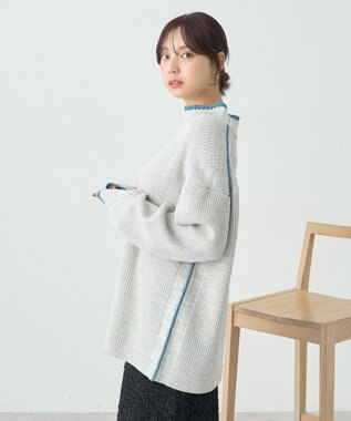earth music&ecology ライン入りハイネックニットチュニック Light Gray Mixture