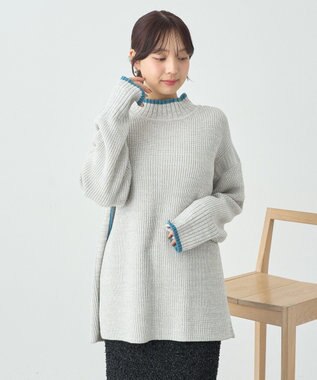 earth music&ecology ライン入りハイネックニットチュニック Light Gray Mixture