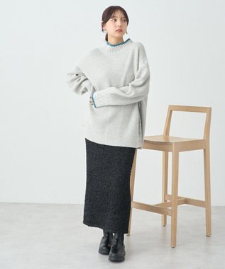 earth music&ecology ライン入りハイネックニットチュニック Light Gray Mixture
