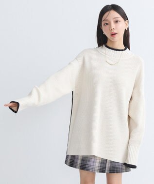 earth music&ecology ライン入りハイネックニットチュニック Light Gray Mixture