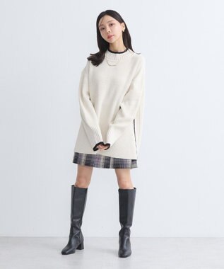 earth music&ecology ライン入りハイネックニットチュニック Light Gray Mixture