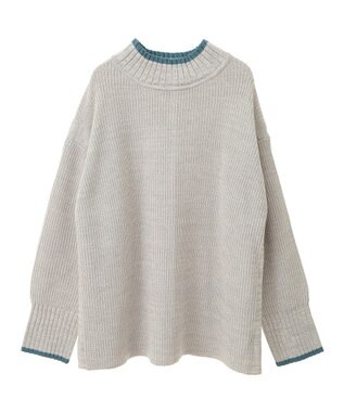 earth music&ecology ライン入りハイネックニットチュニック Light Gray Mixture