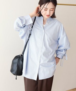 AMERICAN HOLIC 【イージーケア】バックギャザーリボンシャツ Sax