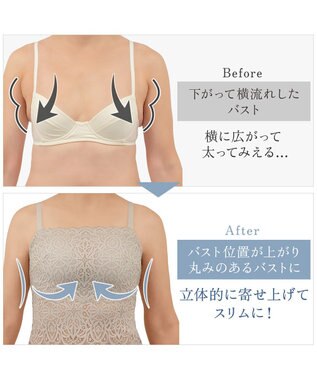 BRADELIS New York 【カヤビューティーラボ】はくだけ簡単!レーシーロングブラ24 ノンワイヤー 補整 ブラジャー 見せブラ ブラトップ シアーグレージュ