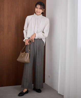 ANY 【洗濯機可/ウエストゴム】ウーリッシュ２タックワイドパンツ グレンチェック