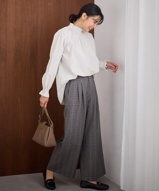 ANY 【洗濯機可/ウエストゴム】ウーリッシュ２タックワイドパンツ グレンチェック