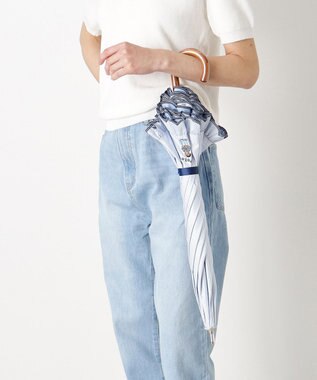 MOONBAT 【WEB限定】POLO RALPH LAUREN（ポロ ラルフローレン）晴雨兼用日傘 長傘 ワンポイントベア刺繍 フリル 一級遮光 遮熱 UV サックスブルー(ストライプ)