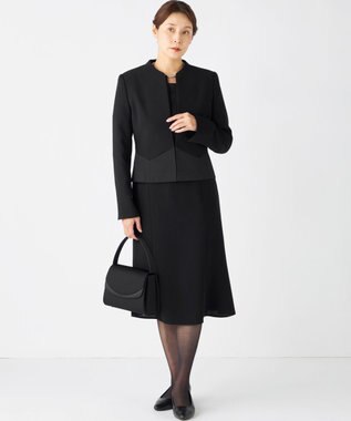 自由区 FORMAL 【ストレッチ/前開きワンピース】平二重 ジャケット+ワンピース ブラック系