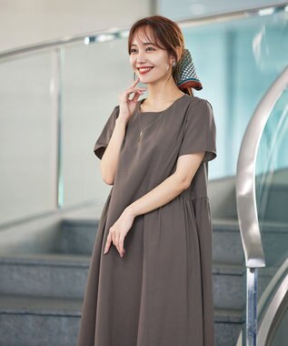 Tiaclasse 【洗える】サイド切替ワンピース モカ