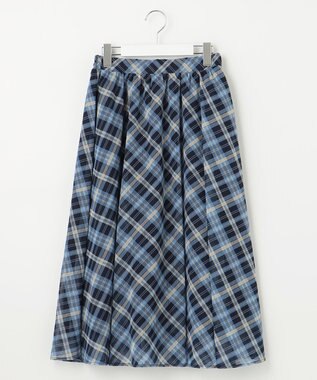 Feroux 楊柳チェックフレア スカート ネイビー系2