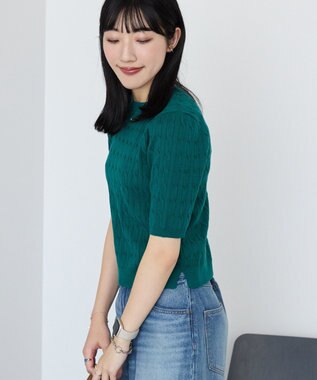 AMERICAN HOLIC ケーブル5分袖ニットプルオーバー Green