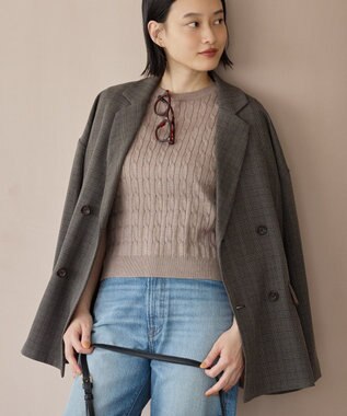 AMERICAN HOLIC ケーブル5分袖ニットプルオーバー Beige