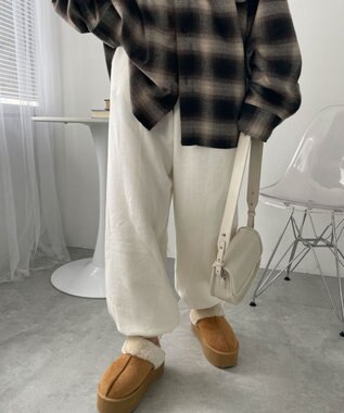 WEGO 【あったか/ウエストゴム】裏起毛スウェットジョガーパンツ ホワイトアイボリー