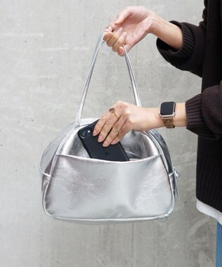 FOLNA RD ホイルレザーボストンバッグ Mサイズ シルバー