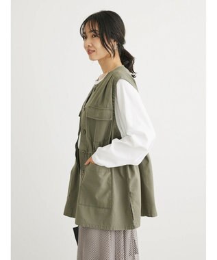 Green Parks ・ＳＵＧＡＲ　ＳＰＯＯＮ　ノーカラーミリタリーベスト Khaki