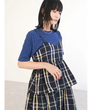 Green Parks ・ＳＵＧＡＲ　ＳＰＯＯＮ　チェックラッフルキャミワンピース Navy