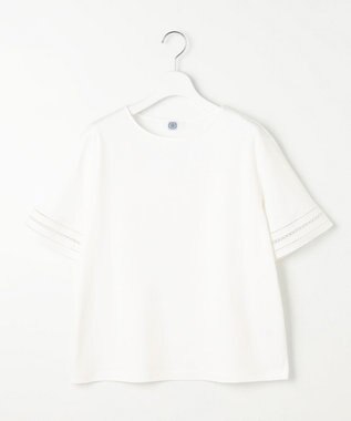 J.PRESS LADIES 【接触冷感・UVケア】コンパクトコットンスムース 刺繍スリーブ カットソー ホワイト系