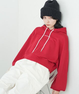 WEGO 配色ロゴデザインショートパーカー レッド