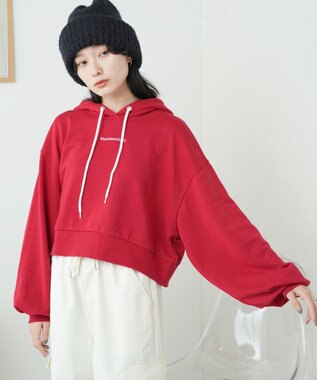 WEGO 配色ロゴデザインショートパーカー レッド