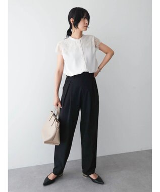 Green Parks 胸元レースフレンチスリーブブラウス Off White