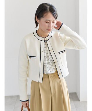 Te chichi ミラノリブ配色ラインカーディガン オフホワイト