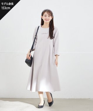 Tiaclasse 【安田美沙子さん着用・洗える】フレアAラインリボンワンピース ラベンダーグレー