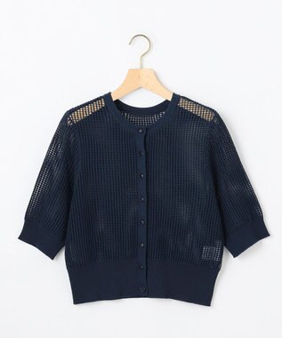 組曲 L 【前後着用可】メッシュ5分袖ニット カーディガン ネイビー系
