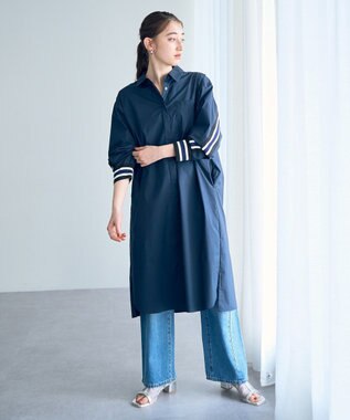 YECCA VECCA リブMIXシャツワンピース Navy