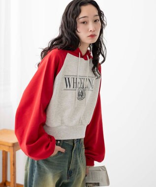 WEGO ラグランショートパーカー レッド