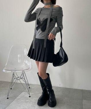 WEGO ストール付きバタフライオフショルトップス グレー