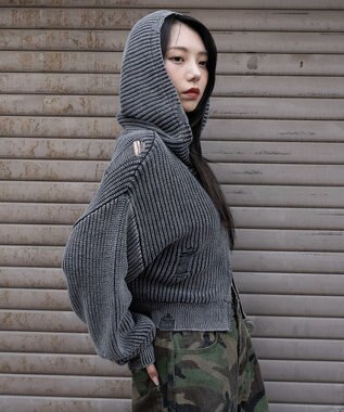 WEGO ダメージニットジップパーカー スミクロ