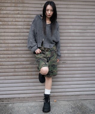 WEGO ダメージニットジップパーカー スミクロ