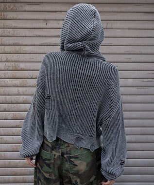 WEGO ダメージニットジップパーカー スミクロ